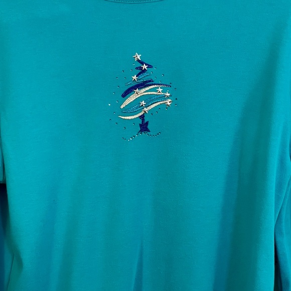 Vtg MC Sportswear Top Sz Medium Christmas Tree Holiday Embellished Long Slv - Picture 2 of 5